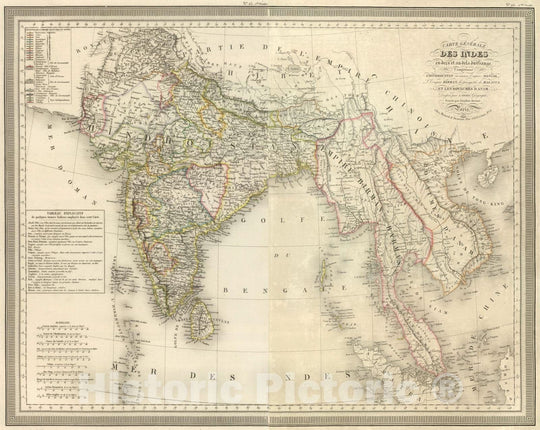 Historic Map : India; Myanmar, South Asia 1825 Composite: Carte Generale des Indies. , Vintage Wall Art