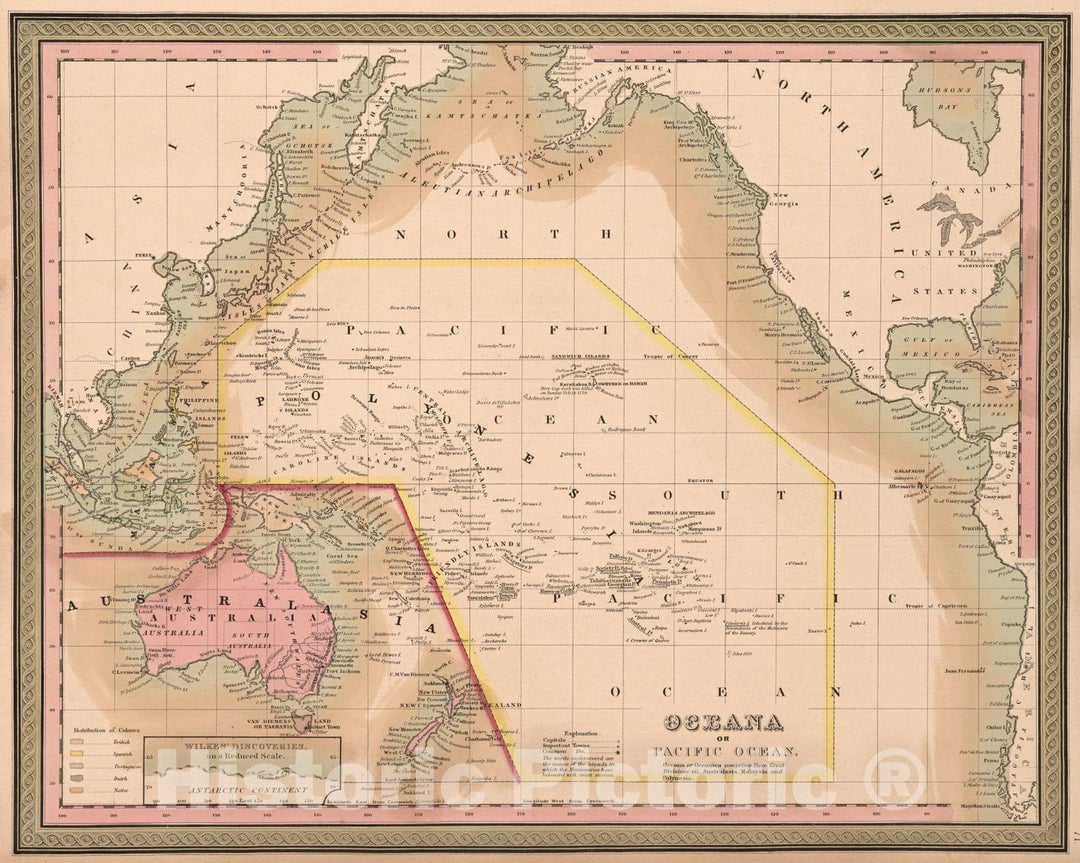 Historic Map : 1849 Oceania or Pacific Ocean - Vintage Wall Art