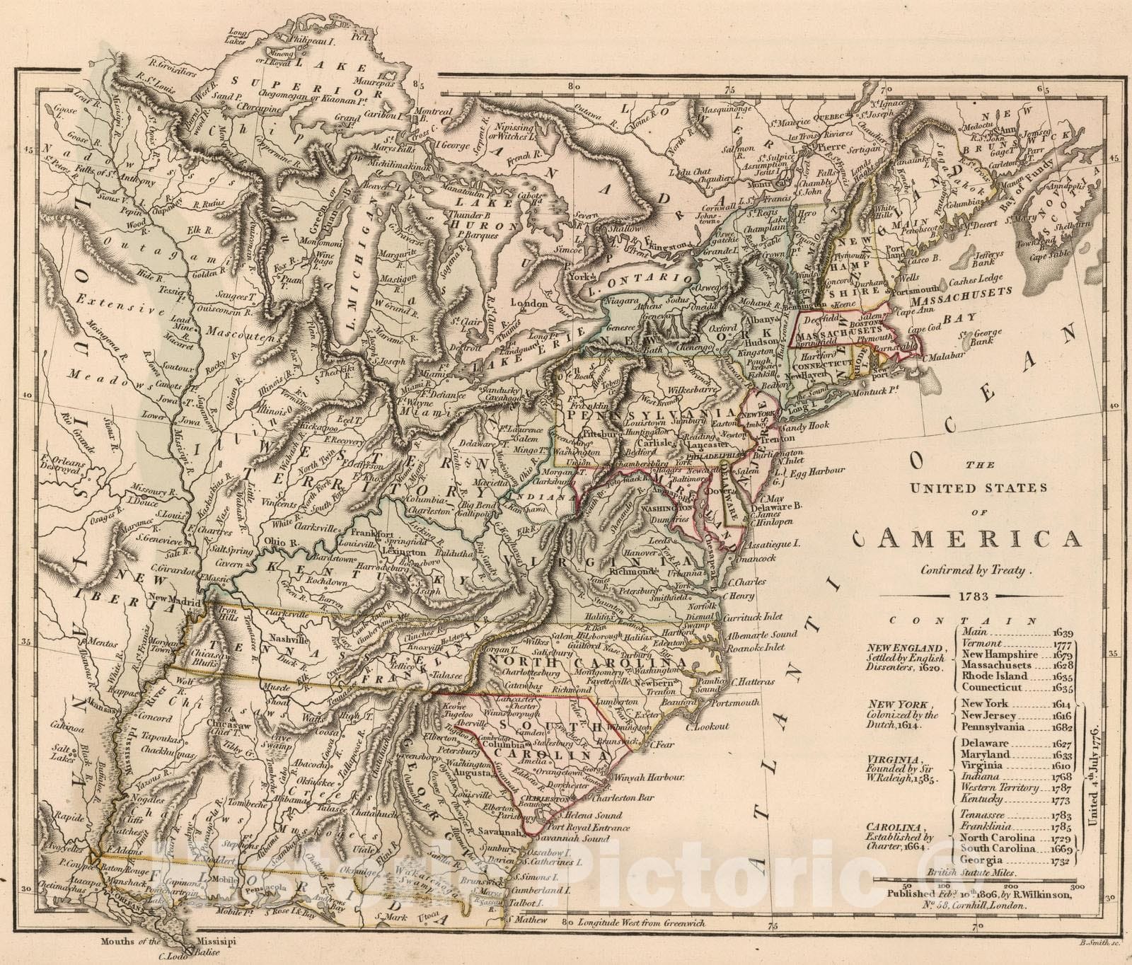 Historic Map : 1806 The United States of America Confirmed by Treaty 1783. v1 - Vintage Wall Art