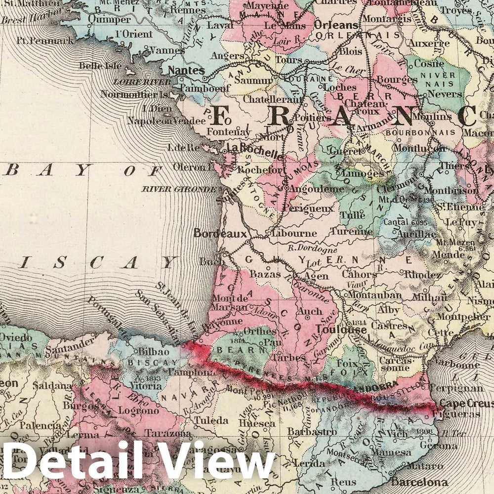 Historic Map : 1858 Western Europe. - Vintage Wall Art