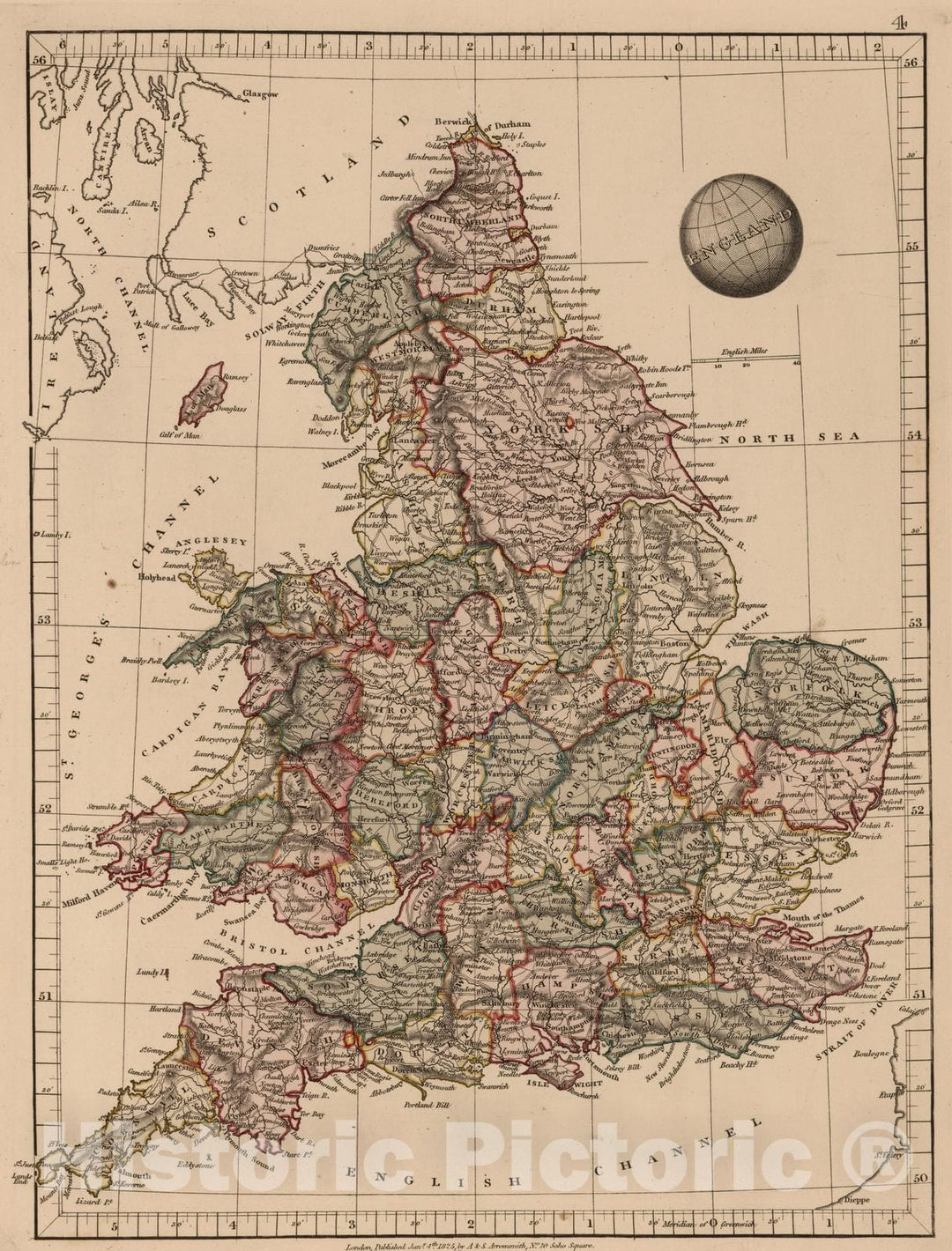 Historic Map : 1825 England - Vintage Wall Art