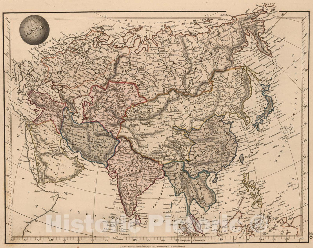 Historic Map : 1825 Asia : Vintage Wall Art