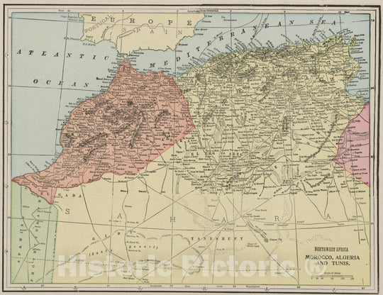 Historic Map : 1901 Northwest Africa, Morocco, Algeria, and Tunis. - Vintage Wall Art