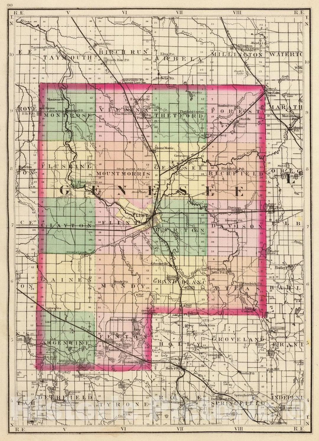 Historic Map : 1873 (Map of Genesee County, Michigan) - Vintage Wall Art