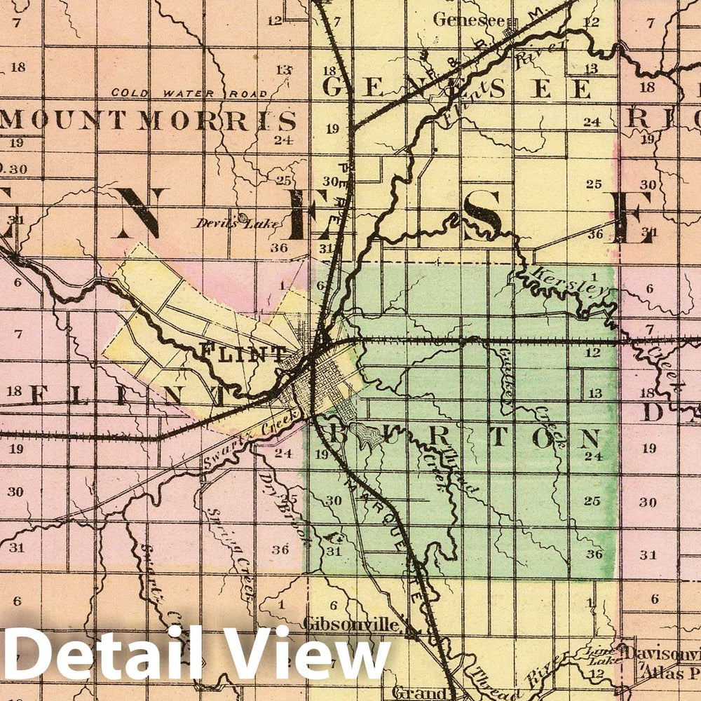 Historic Map : 1873 (Map of Genesee County, Michigan) - Vintage Wall Art