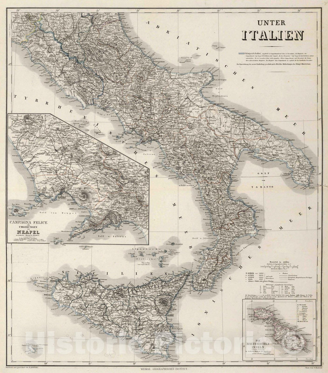 Historic Map : 1879 Lower Italy. - Vintage Wall Art