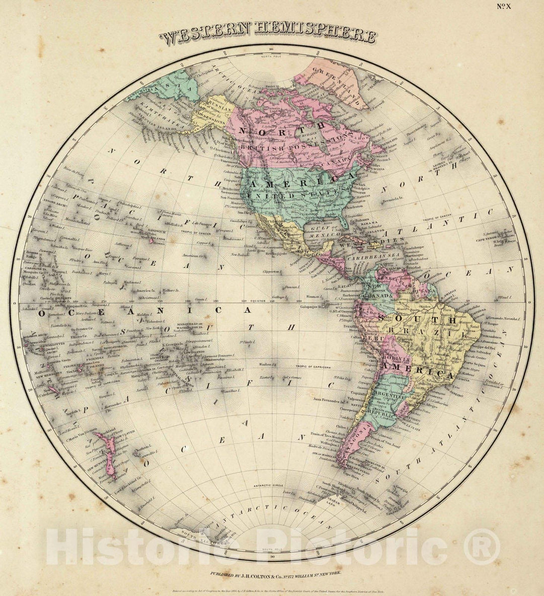 Historic Map : 1856 Western Hemisphere. - Vintage Wall Art