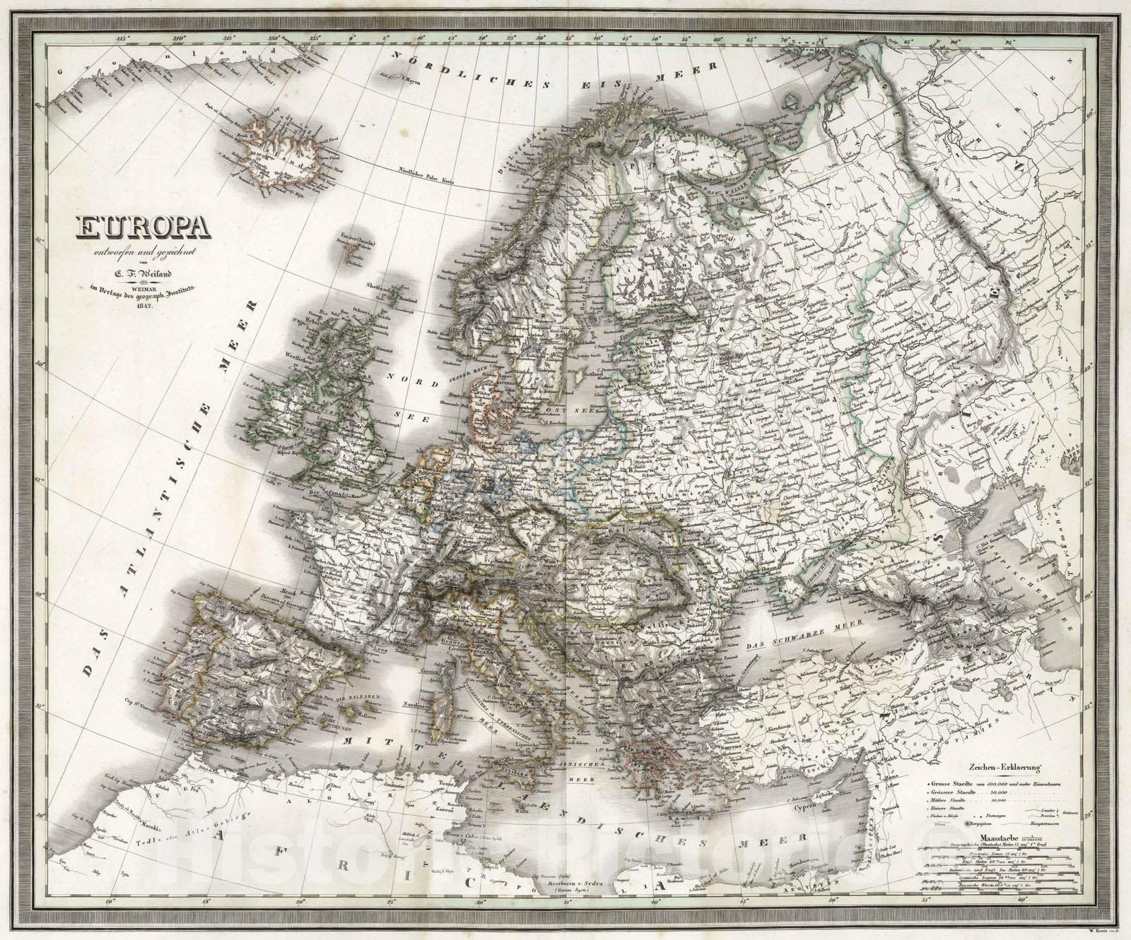 Historic Map : 1842 Europa. Europe. - Vintage Wall Art