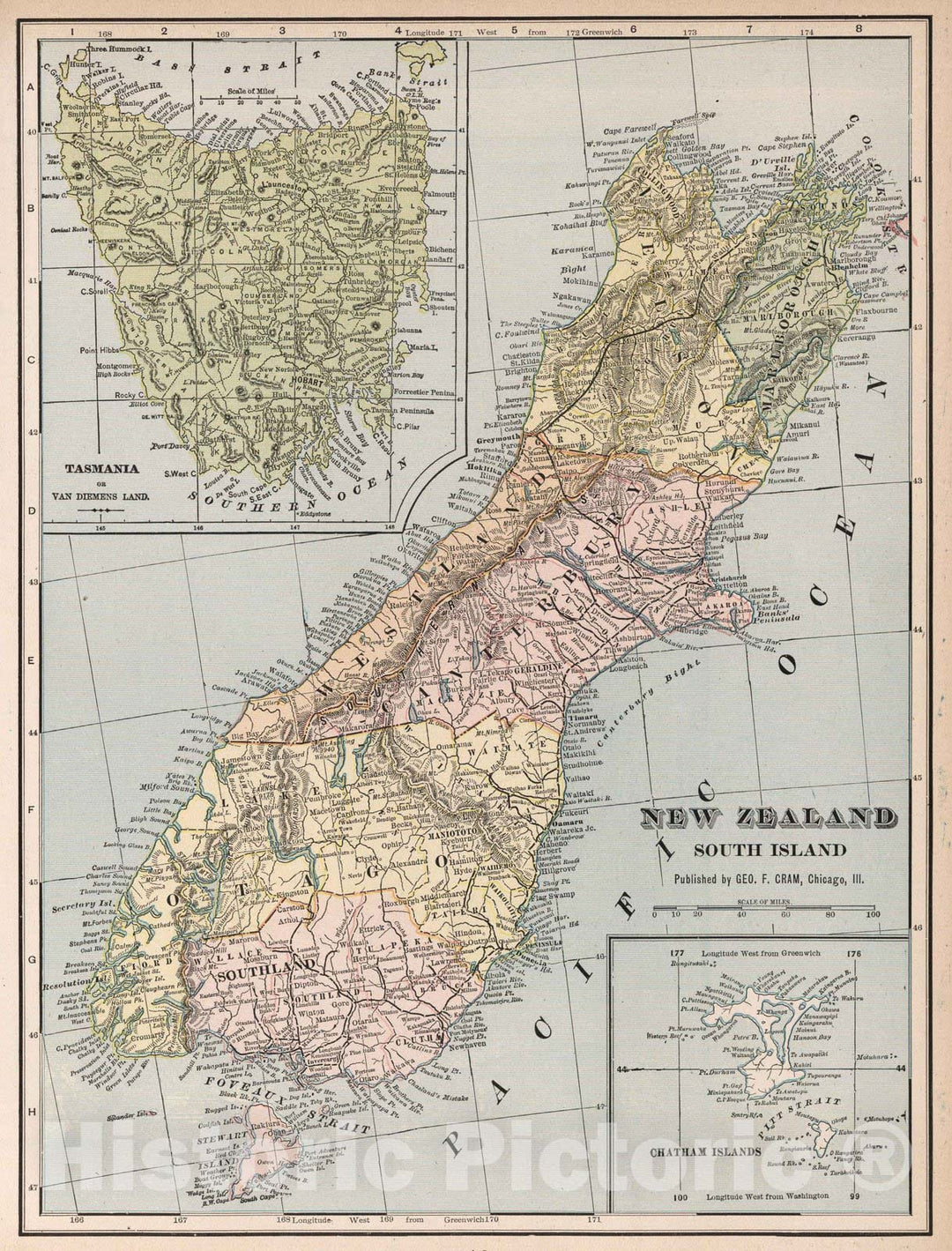 Historic Map : 1901 New Zealand : South Island - Vintage Wall Art