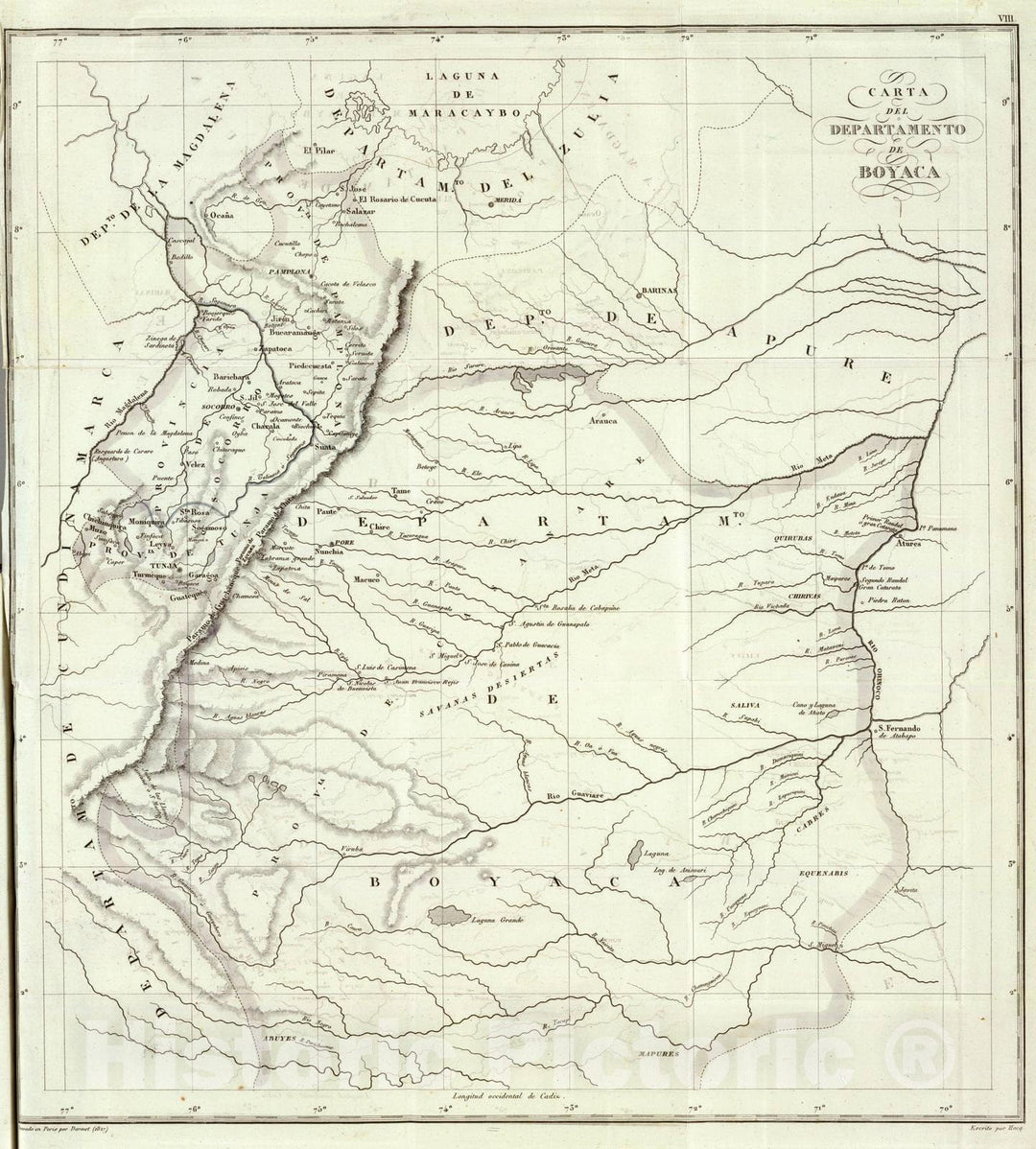 Historic Map : Colombia, 1827 Boyaca. , Vintage Wall Art