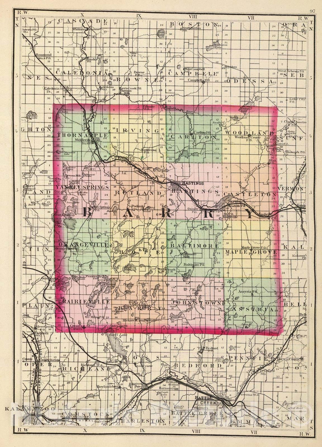 Historic Map : 1873 (Map of Barry County, Michigan) - Vintage Wall Art