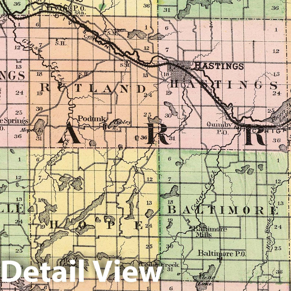 Historic Map : 1873 (Map of Barry County, Michigan) - Vintage Wall Art