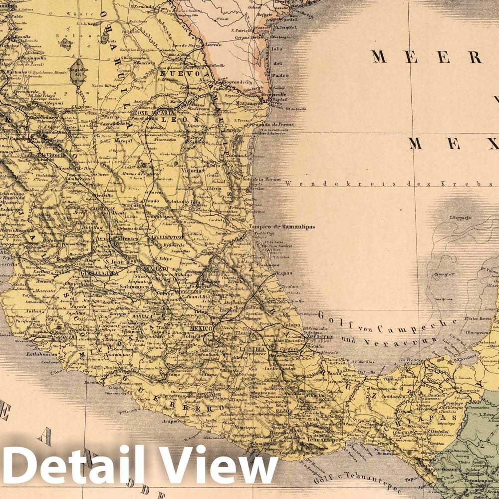 Historic Map : 1886 Mexico. Central America. - Vintage Wall Art