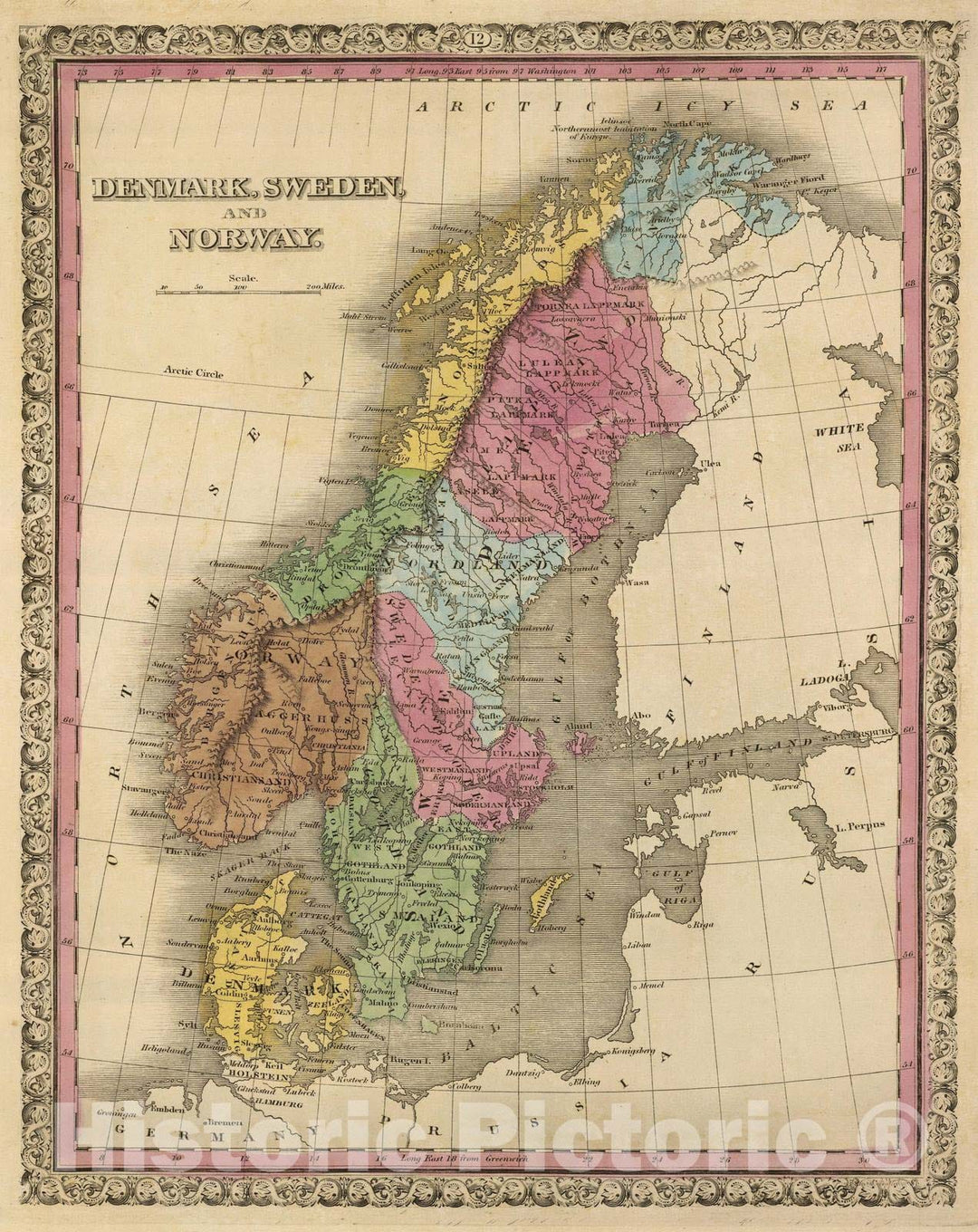 Historic Map : 1845 Denmark, Sweden, Norway. - Vintage Wall Art