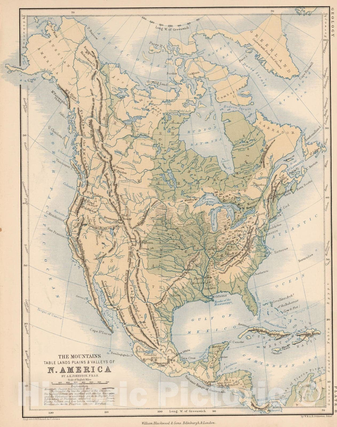 Historic Map : 1852 Mountains, Table Lands, Plains & Valleys of North America - Vintage Wall Art