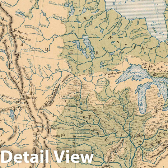 Historic Map : 1852 Mountains, Table Lands, Plains & Valleys of North America - Vintage Wall Art