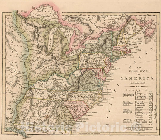 Historic Wall Map : 1806 The United States of America Confirmed by Treaty 1783. v2 - Vintage Wall Art