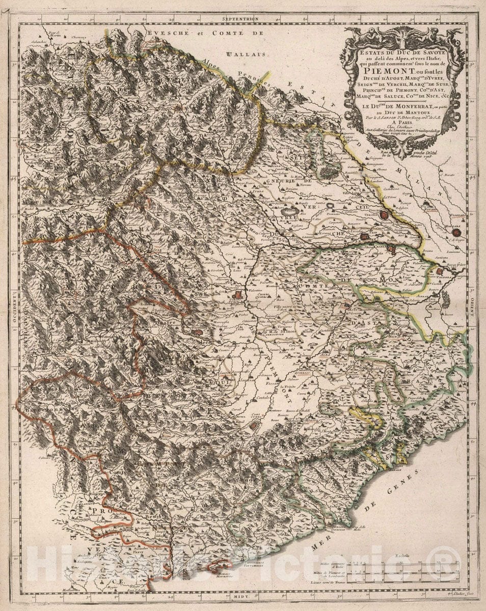 Historic Wall Map : 1697 Piemont, Italy. - Vintage Wall Art