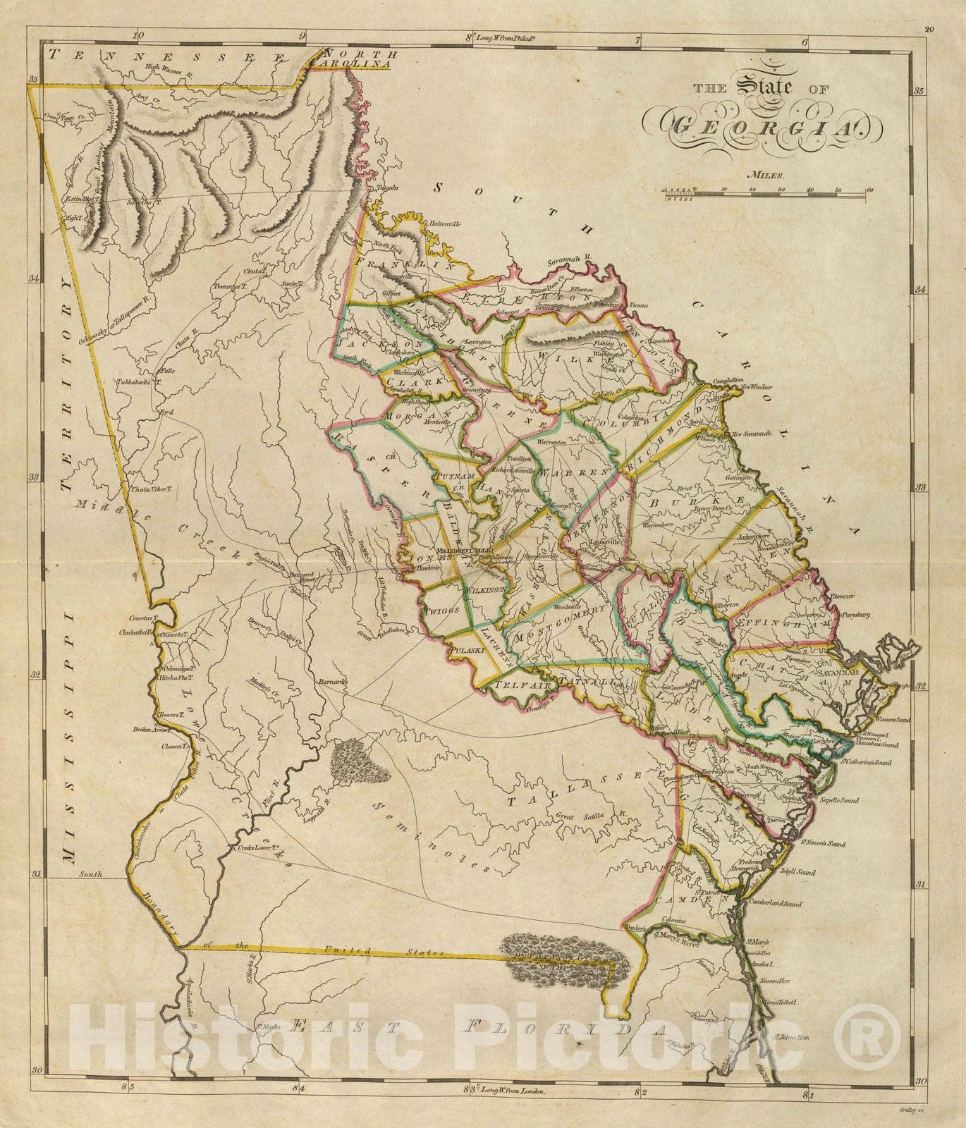 Historic Map : 1814 State of Georgia. - Vintage Wall Art