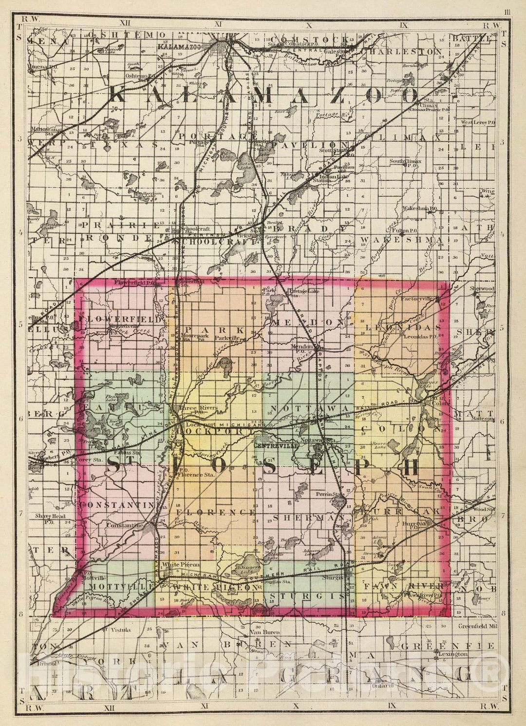 Historic Map : 1873 (Map of St. Joseph County, Michigan) - Vintage Wall Art