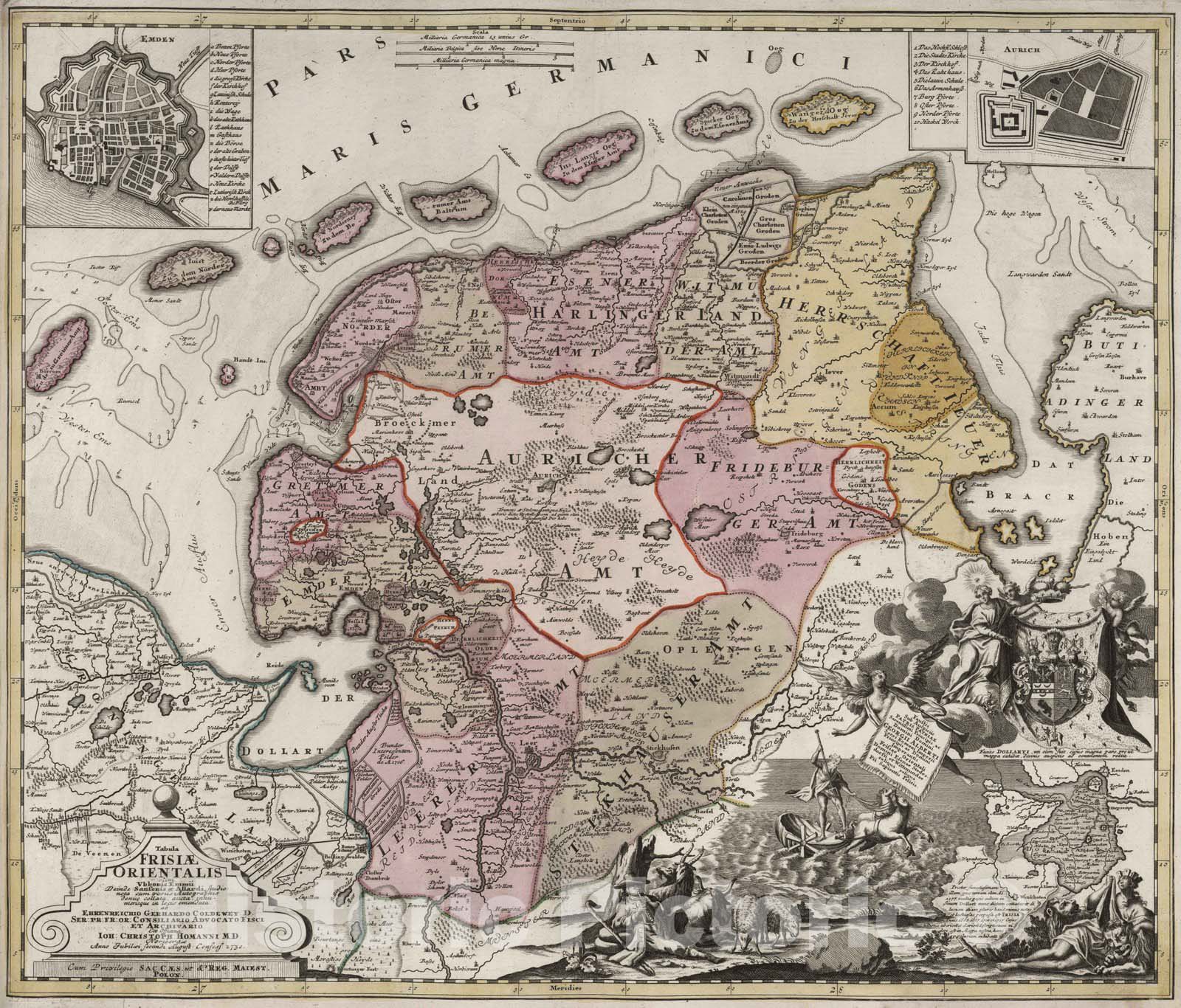 Historic Map : Germany, 1730 Frisae Orientalis. , Vintage Wall Art