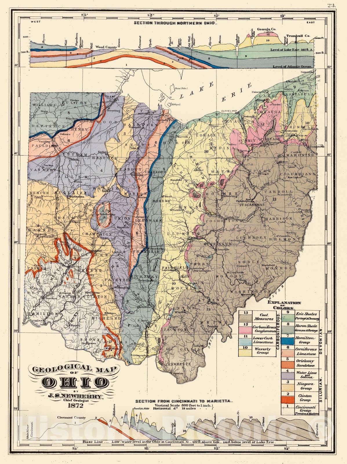 Historic Map - 1872 Geological map of Ohio. - Vintage Wall Art