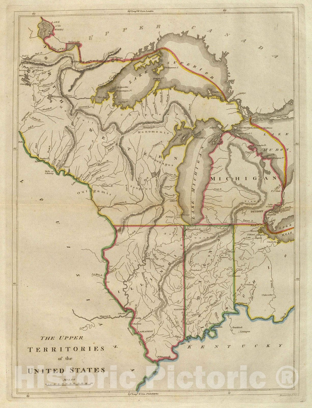 Historic Wall Map : 1814 Upper Territories of the United States. - Vintage Wall Art