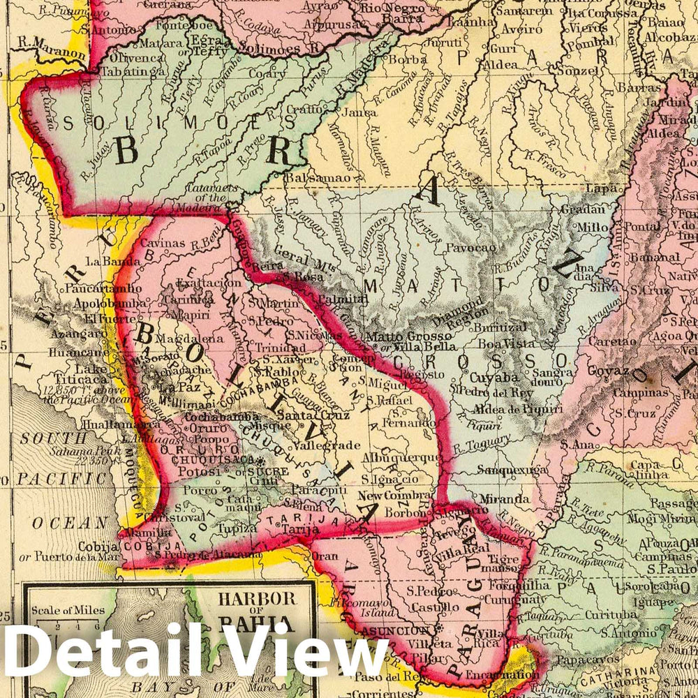 Historic Map : Brazil; Chile, , South America 1870 Brazil, Bolivia, Paraguay, Uruguay. , Vintage Wall Art