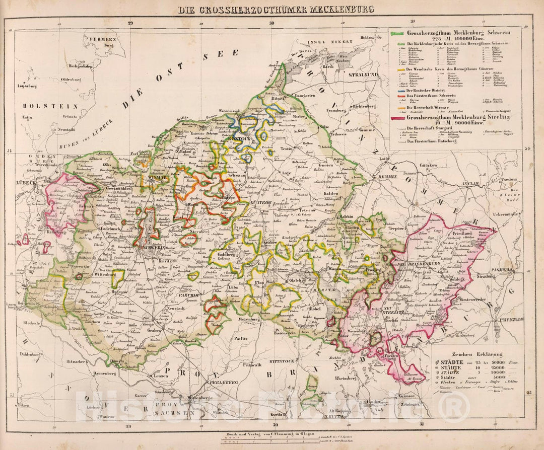 Historic Map : Germany, 1855 Mecklenburg. , Vintage Wall Art