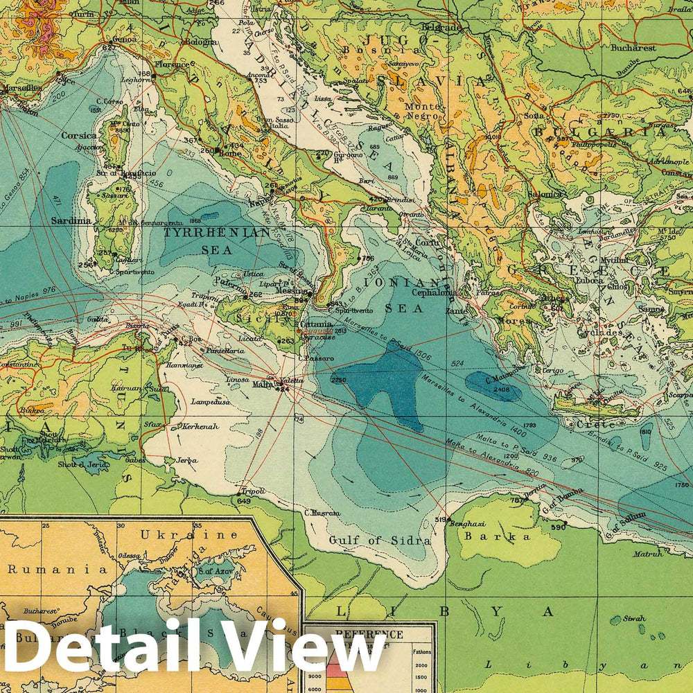 Historic Map : 1922 Mediterranean, Black Sea cables, wireless stations. - Vintage Wall Art