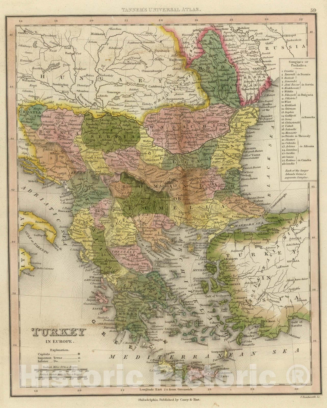 Historic Map : 1845 Turkey In Europe. v1 - Vintage Wall Art