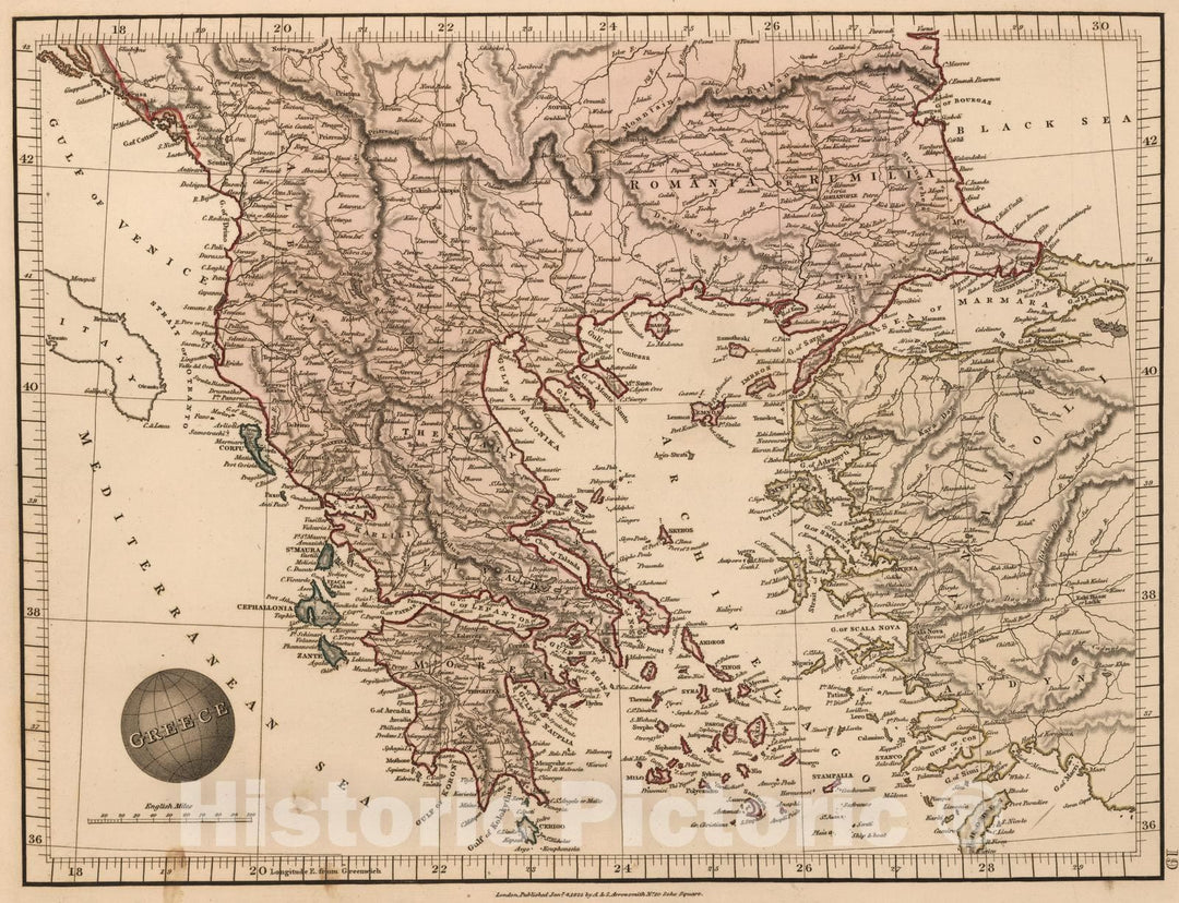 Historic Map : 1825 Greece - Vintage Wall Art