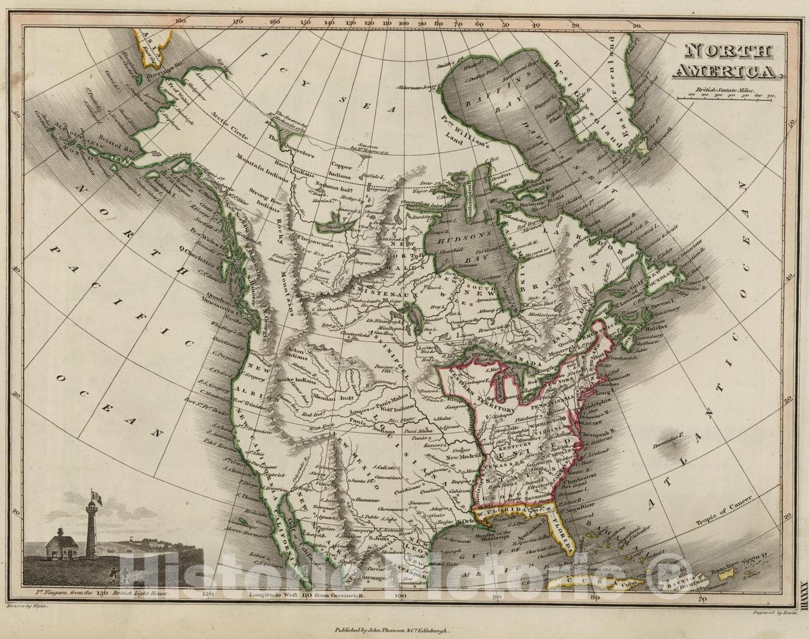 Historic Map : 1824 North America : Vintage Wall Art