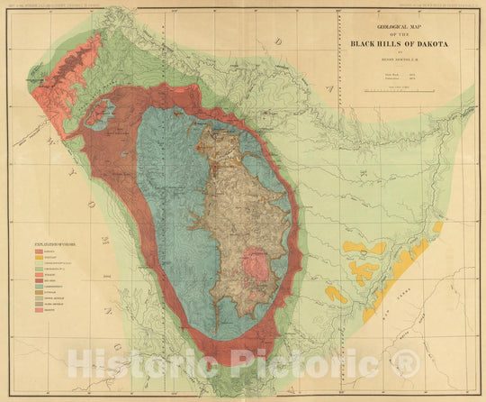 Historic Map : Exploration Book - 1879 Geological map of the Black Hills of Dakota. - Vintage Wall Art