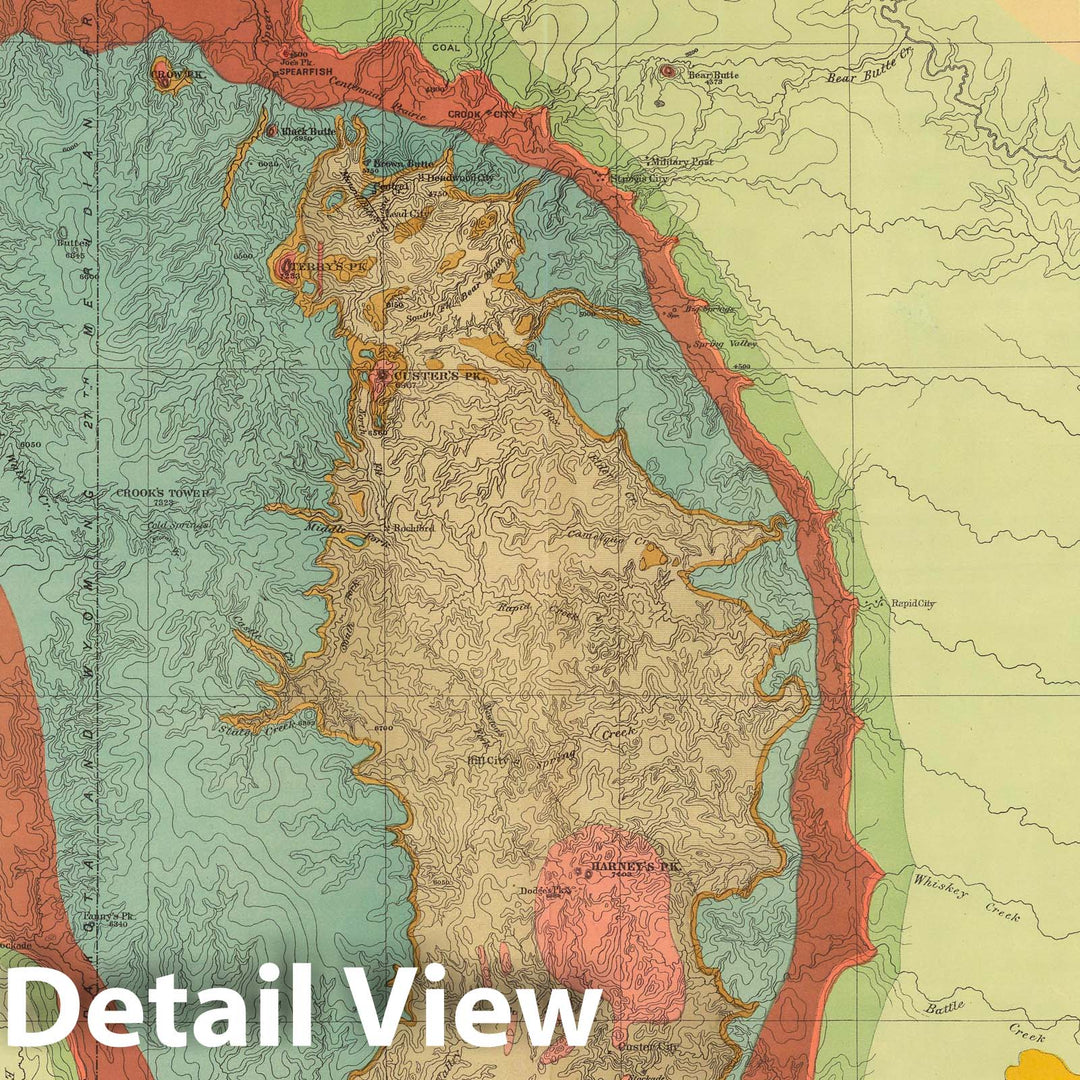 Historic Map : Exploration Book - 1879 Geological map of the Black Hills of Dakota. - Vintage Wall Art