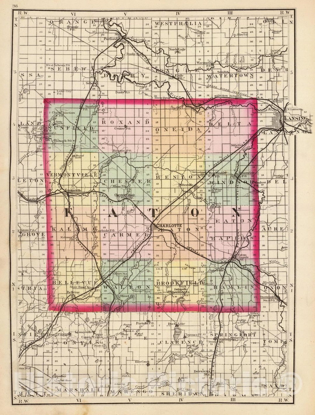 Historic Map : 1873 (Map of Eaton County, Michigan) - Vintage Wall Art