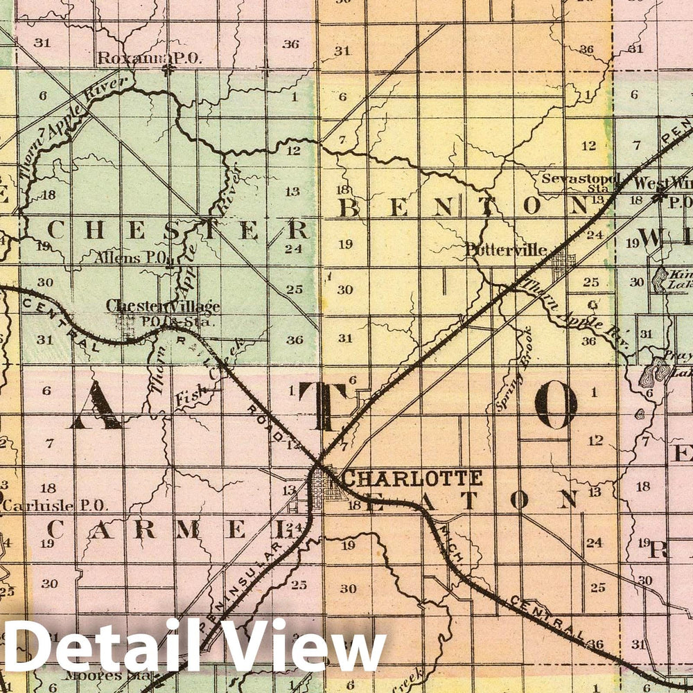 Historic Map : 1873 (Map of Eaton County, Michigan) - Vintage Wall Art