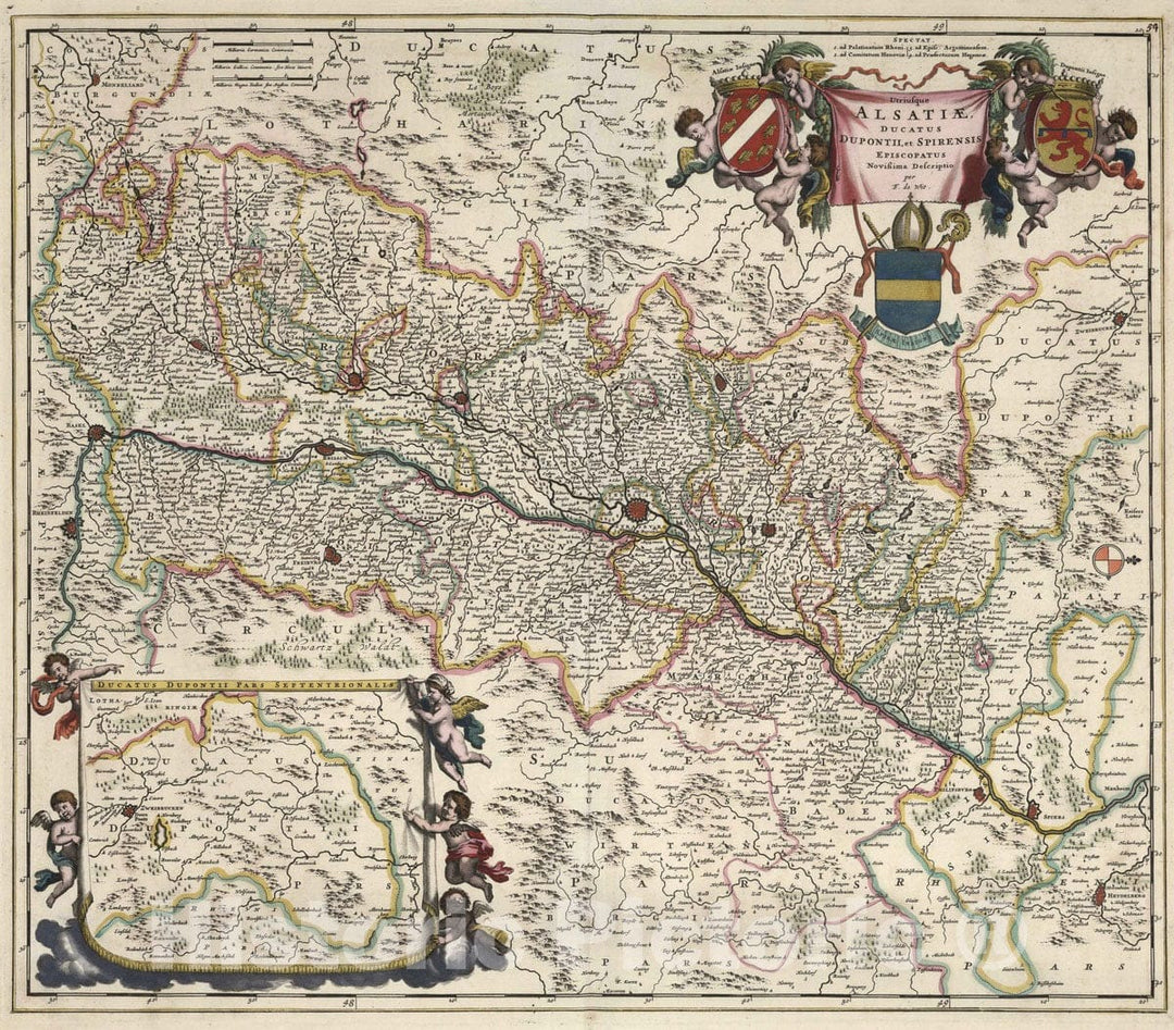 Historic Map : Alsace , Germany 1682 Utriusque Alsatiae, Ducatus Dupontii et Spirensis Episcopatus. , Vintage Wall Art