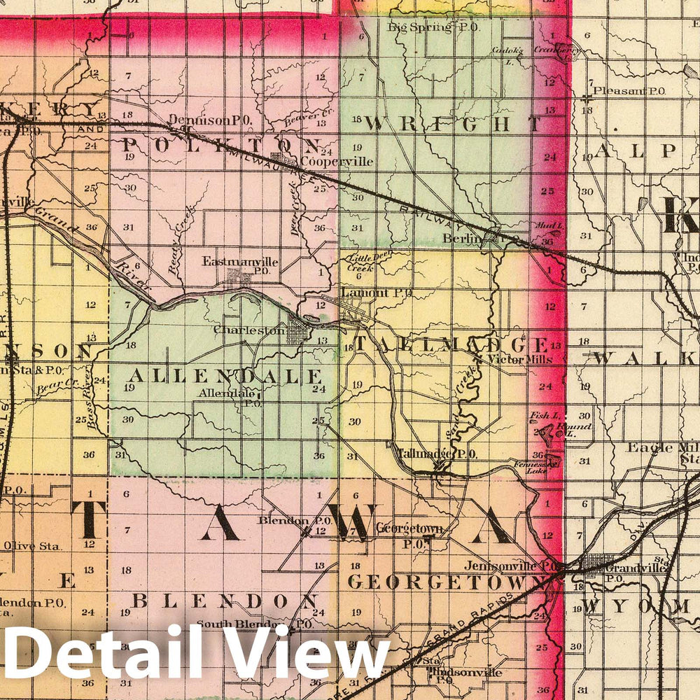 Historic Map : 1873 (Map of Ottawa County, Michigan) - Vintage Wall Art