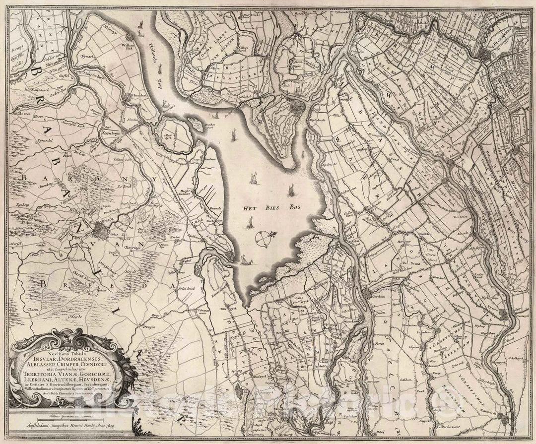 Historic Map : Dordrecht (Netherlands) 1630 Novissima Tabula Insular. Dordracensis, Alblasser, Crimper, Clundert. , Vintage Wall Art