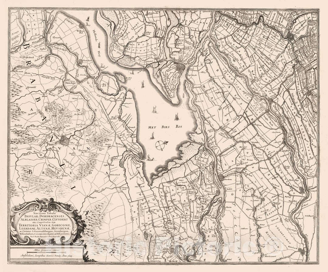 Historic Map : Dordrecht (Netherlands) 1630 Novissima Tabula Insular. Dordracensis, Alblasser, Crimper, Clundert. , Vintage Wall Art