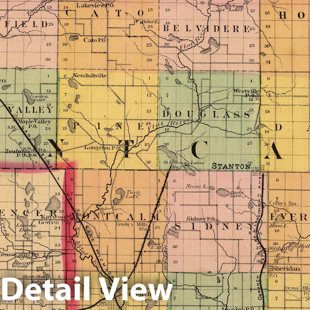 Historic Map : 1873 (Map of Montcalm County, Michigan) - Vintage Wall Art