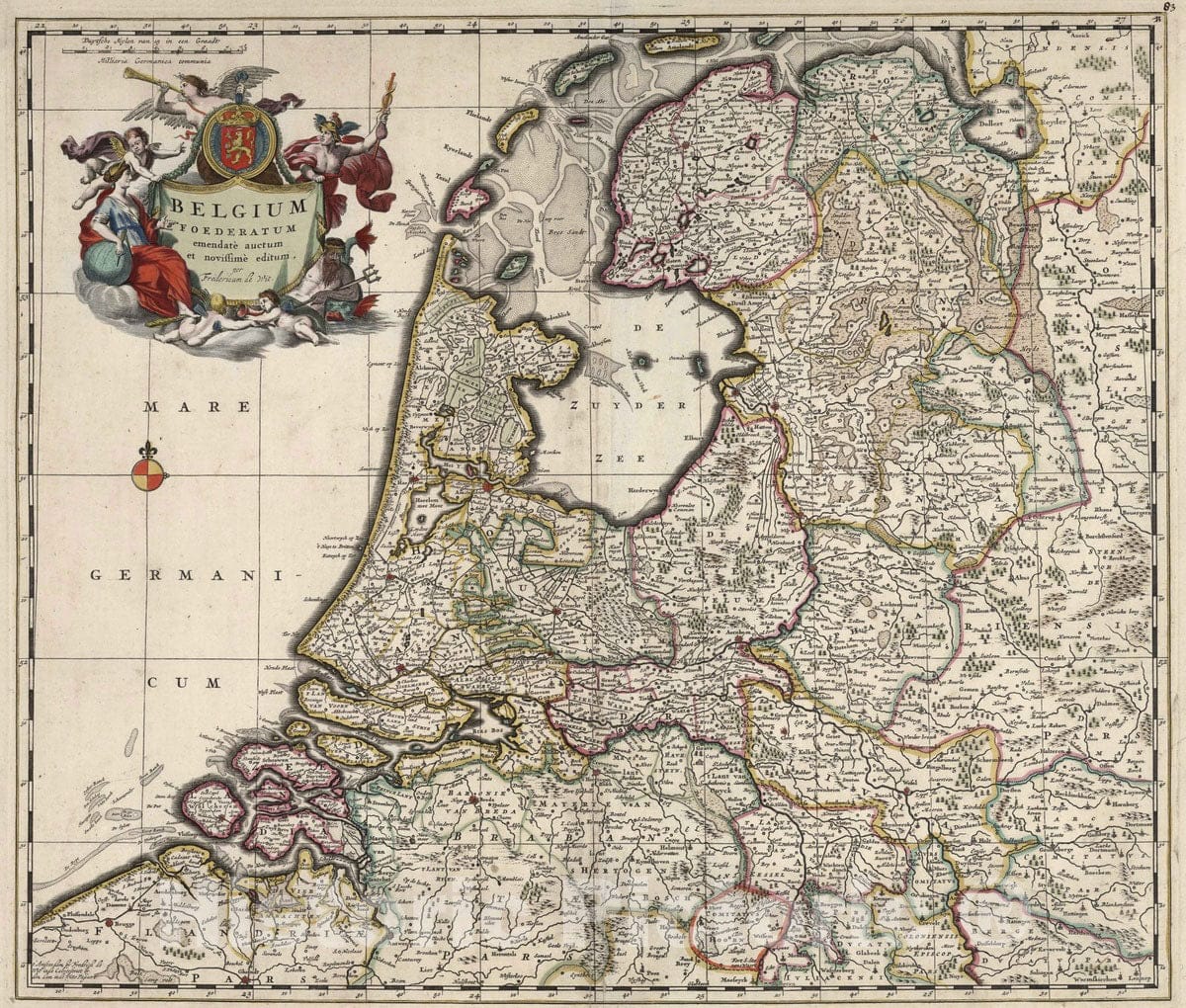 Historic Map : Netherlands, 1682 Belgium Foederatum. , Vintage Wall Art