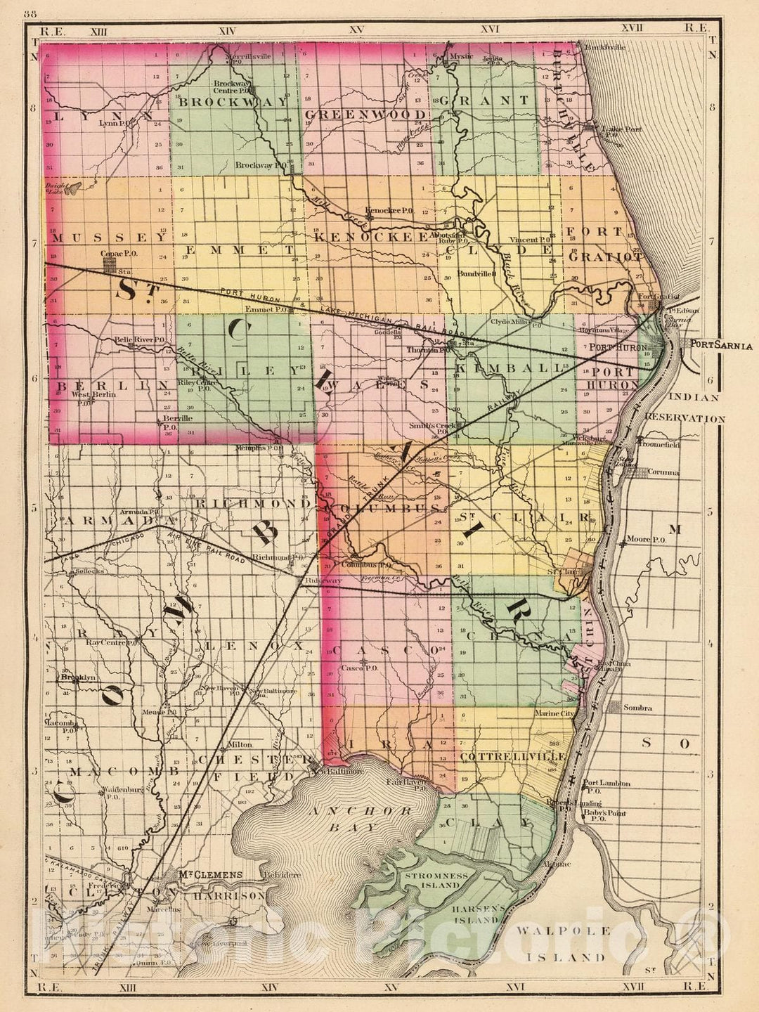 Historic Map : 1873 (Map of St. Clair County, Michigan) - Vintage Wall Art