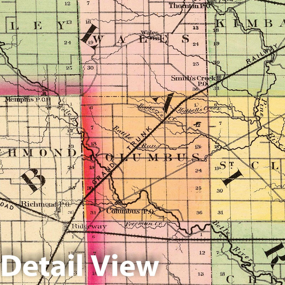 Historic Map : 1873 (Map of St. Clair County, Michigan) - Vintage Wall Art