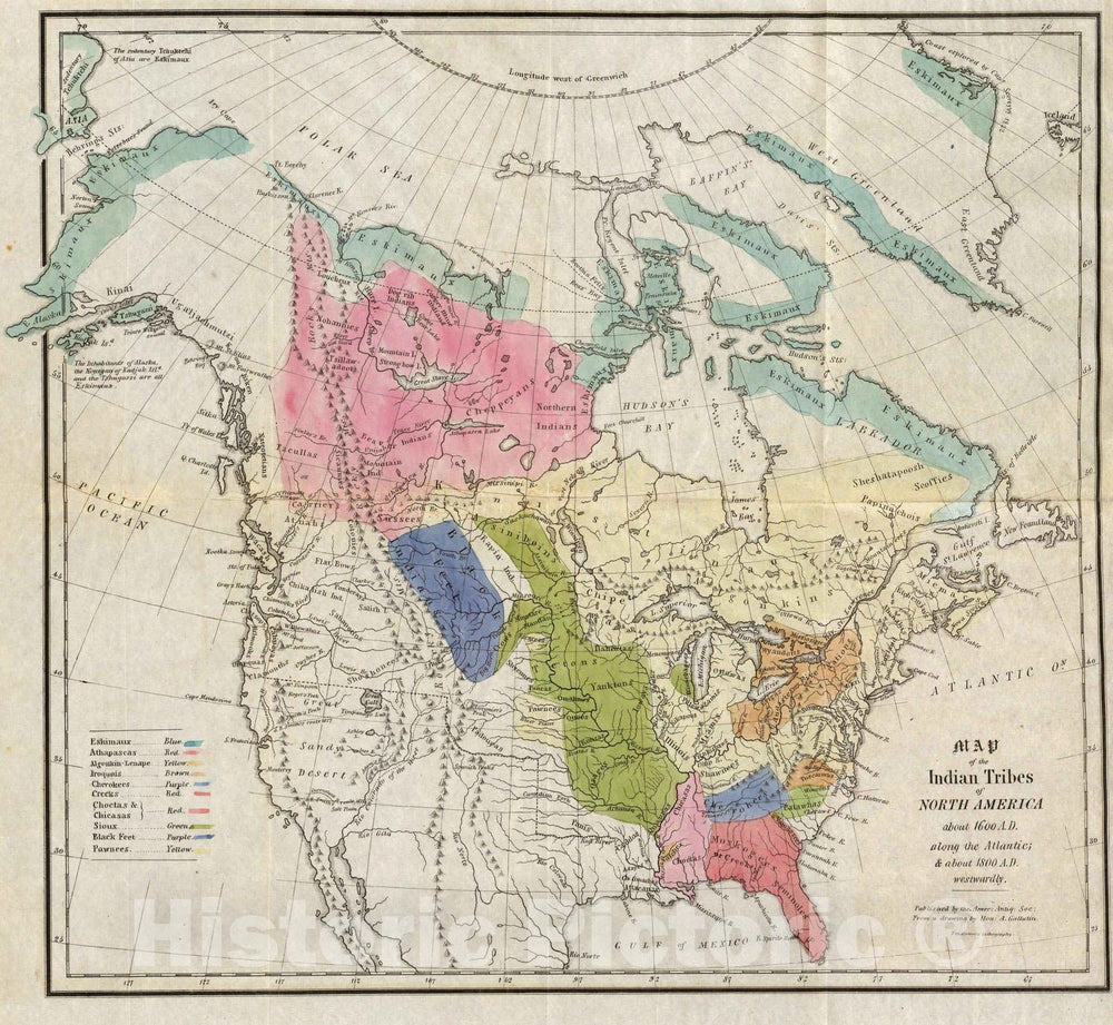 Historic Map : Exploration Book - 1836 Map of the Indian Tribes of North America. - Vintage Wall Art