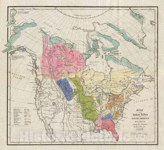 Historic Map : Exploration Book - 1836 Map of the Indian Tribes of North America. - Vintage Wall Art