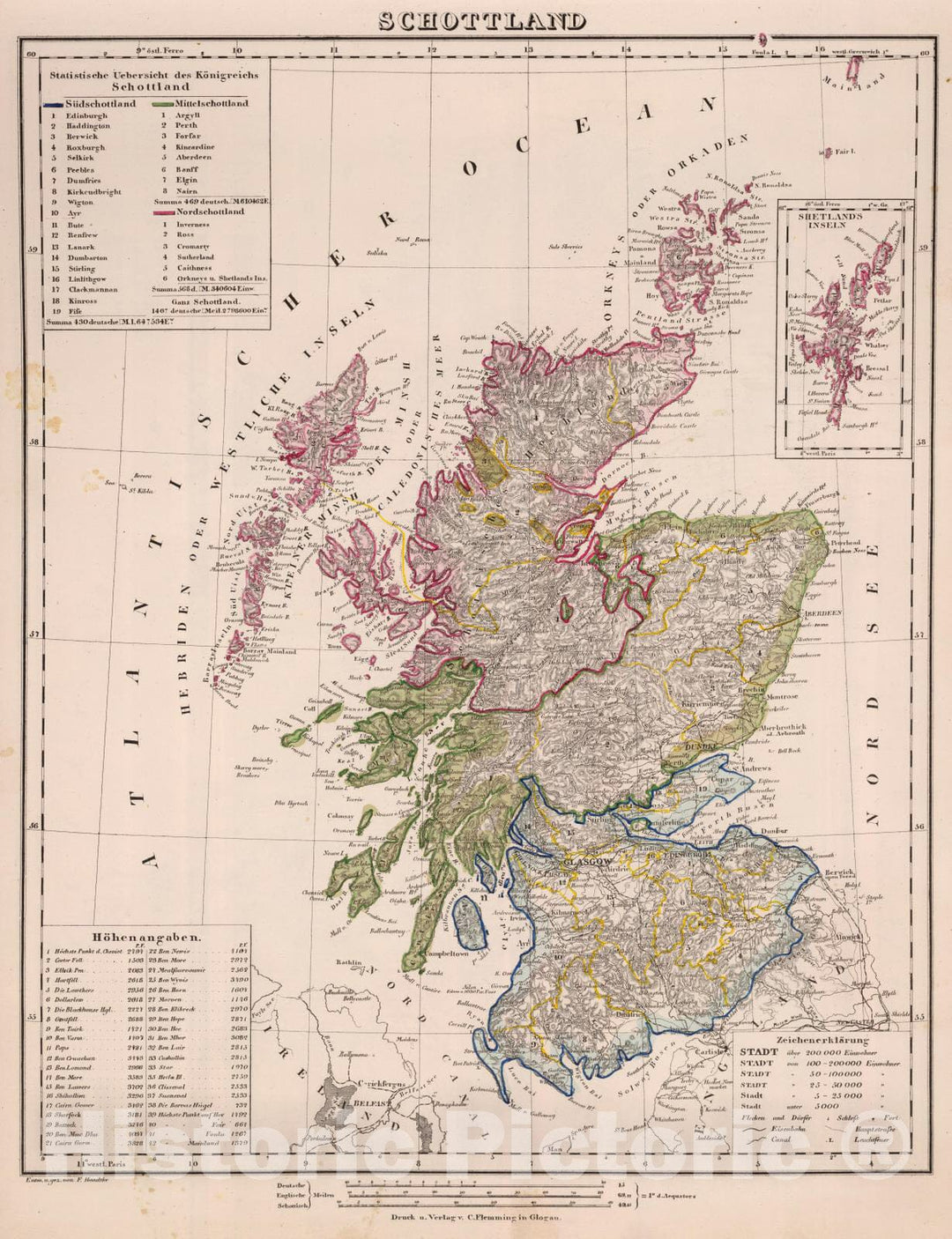 Historic Map : Scotland, 1855 Schottland. , Vintage Wall Art