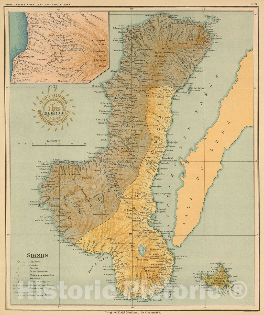 Historic Map : Philippines, 1899 No. 21. Negros. , Vintage Wall Art