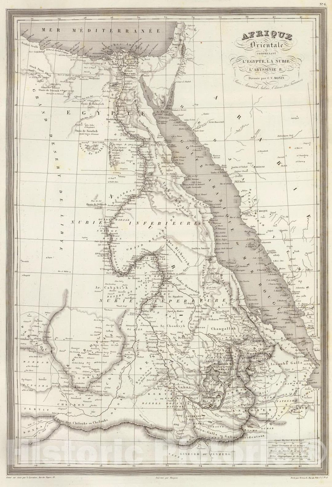 Historic Map : Egypt; Sudan, East Africa 1837 Afrique Orientale. , Vintage Wall Art